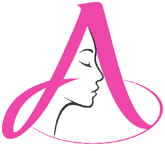 All Around Beauty Plus LLC logo in All Around Beauty Plus Pink (#EF47AB), featuring a stylized letter A with a tall peak inspired by Tucson and the Catalina Mountains, a continuous single-line feminine face inside the letter, and an extended tail pointing toward the face to symbolize a facial injection, with a surrounding loop representing care provided all around.