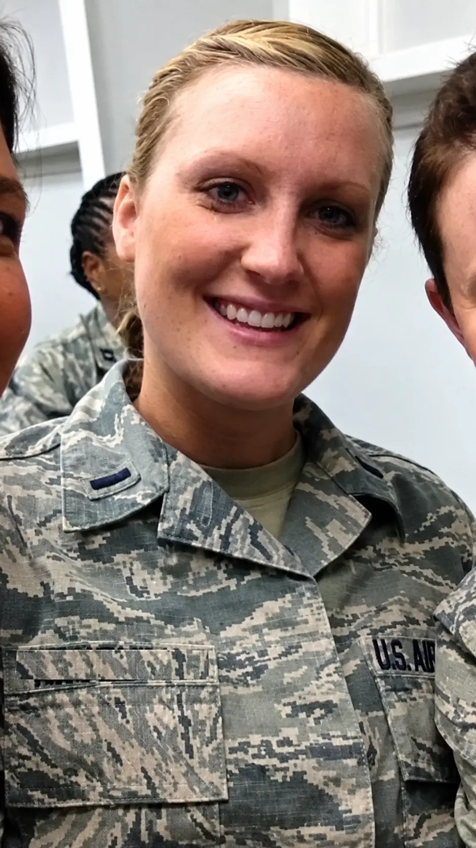 Kelley Beck in United States Air Force ABU uniform during her military service