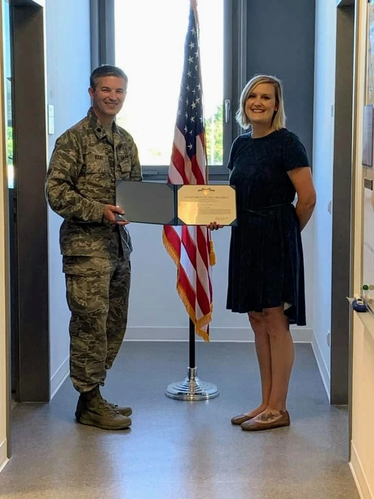 Kelley Beck during a United States Air Force recognition ceremony